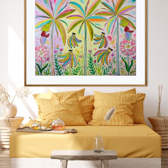 Banana Bunches Art Print Oil Painting tropical trees whimsical colorful decor - Picture 2 of 9